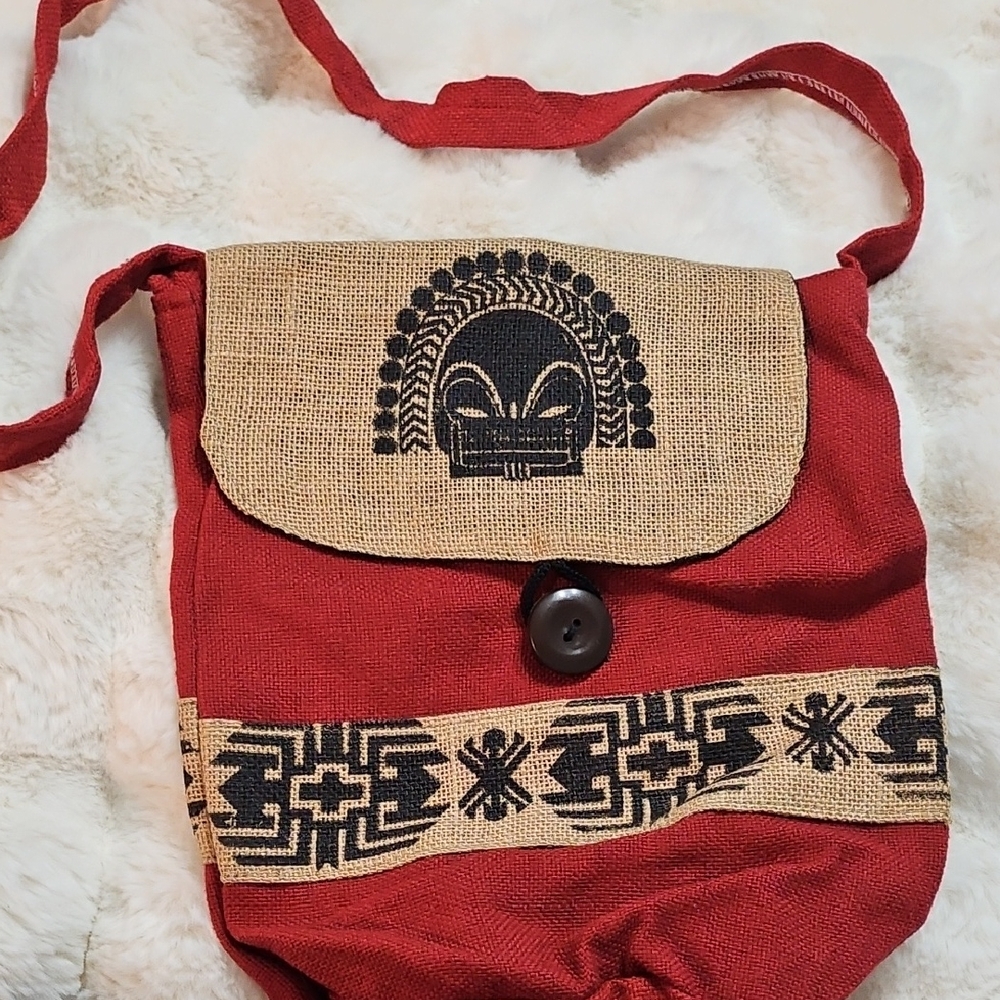 Handmade Colombian Deep Red and Tan Bag with Tribal Design